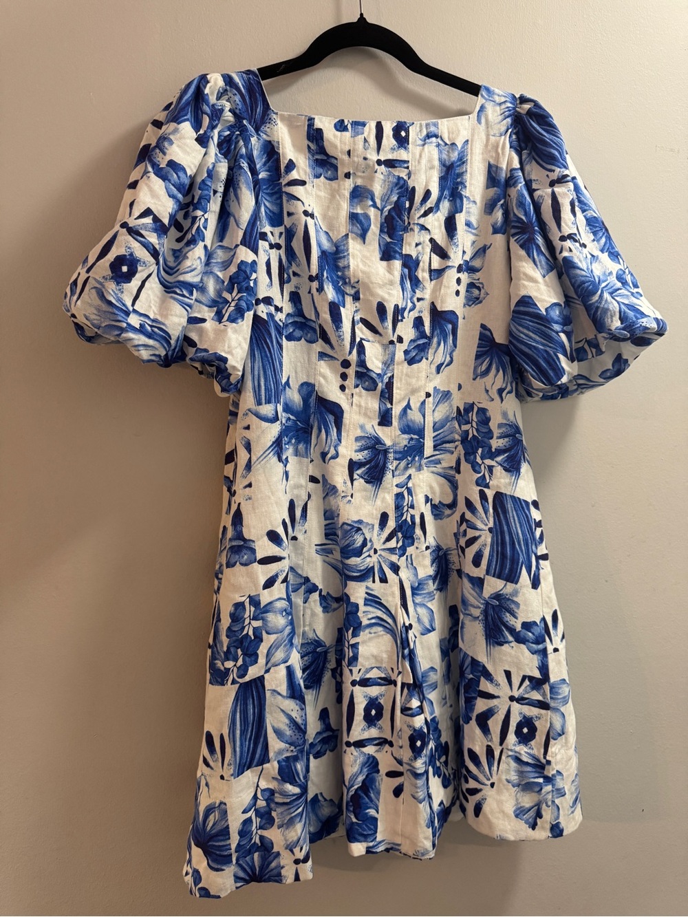 Caroline Constas Blue & White Floral Puff Sleeve Dress - Picture 3 of 5
